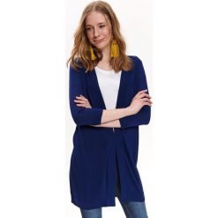 Casualowy kardigan. Niebieskie swetry damskie Top Secret, na lato, bez wzorów, z dzianiny, bez rękawów, bez kaptura. W wyprzedaży za 39,99 zł.