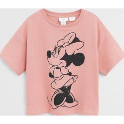 Mango Kids - T-shirt dziecięcy Minnie 110-164 cm. Różowe bluzki dziewczęce Mango Kids, z nadrukiem, z bawełny, z okrągłym kołnierzem, z krótkim rękawem, krótkie, bez kaptura. Za 45,90 zł.