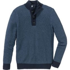 Sweter ze stójką z bawełny z recyclingu bonprix ciemnoniebiesko-niebieski dżins melanż. Niebieskie swetry męskie marki bonprix, s, bez wzorów, z bawełny, ze stójką, bez kaptura. Za 37,99 zł.