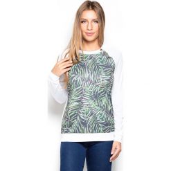 Bluza z Wzorzystym Przodem w Liście. Zielone podkoszulki damskie Molly.pl, s, z nadrukiem, z dzianiny, bez kołnierzyka, z długim rękawem. Za 139,90 zł.