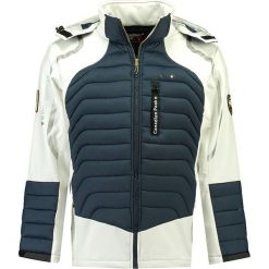 Kurtka softshellowa w kolorze granatowo-białym. Niebieskie kurtki męskie Canadian Peak, s, z aplikacjami, bez kaptura. W wyprzedaży za 239,95 zł.