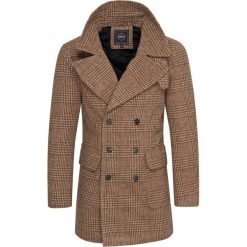 Płaszcz męski w kratę beżowy Recea. Brązowe płaszcze męskie Recea, xl, bez wzorów, z poliesteru, eleganckie, bez kaptura. W wyprzedaży za 179,99 zł.
