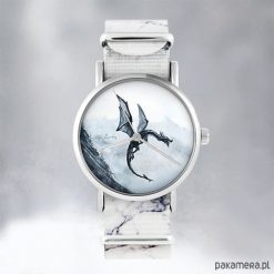 Zegarki męskie: Zegarek – Czarny smok – marmurkowy, unisex, nato