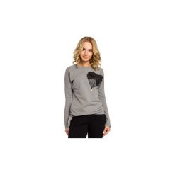 Bluzki Moe M048 Bluza ze skórzanym sercem. Szare bluzki damskie marki Moe, s. Za 85,00 zł.