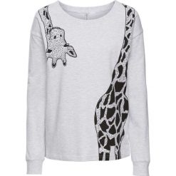 Bluza dresowa z nadrukiem żyrafy bonprix jasnoszary melanż. Bluzy damskie bonprix. Za 74,99 zł.