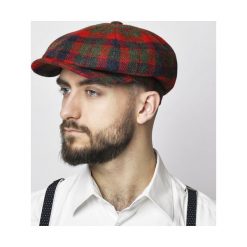Elegancki kaszkiet męski SHELBY tweed krata. Czerwone kaszkiety męskie HATFACTORY, bez wzorów, z bawełny, eleganckie. Za 290,00 zł.