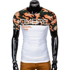 T-shirt męski z nadrukiem S1003 - pomarańczowy/moro. Pomarańczowe t-shirty męskie Ombre Clothing, s, z nadrukiem, bez kołnierzyka. Za 19,99 zł.