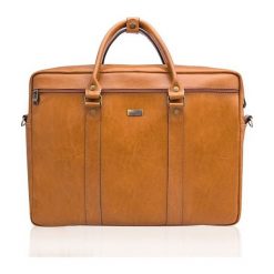 Skórzana torba na ramię laptopa Solier MARCEL Camel. Brązowe torby męskie skórzane Solier, w paski, ze skóry, eleganckie, na ramię. Za 499,00 zł.