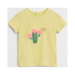 Mango Kids - T-shirt dziecięcy Cactus 80-104 cm. Żółte bluzki dziewczęce Mango Kids, z nadrukiem, z bawełny, z okrągłym kołnierzem, z krótkim rękawem, krótkie, bez kaptura. Za 45,90 zł.