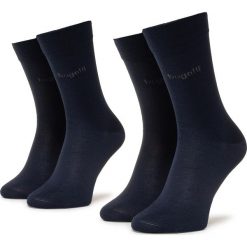 Zestaw 2 par wysokich skarpet męskich BUGATTI - 6801 Dark Navy 545. Niebieskie skarpetki męskie Bugatti, bez wzorów, z elastanu. Za 49,00 zł.