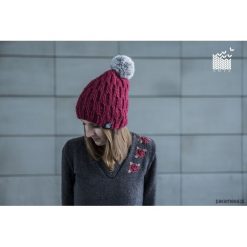 Czapki zimowe damskie: BEE Red Czapka 100% WEŁNA i futro NOWOŚĆ!