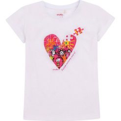 Endo - Top dziecięcy 98-128 cm. Białe bluzki dziewczęce Endo, z nadrukiem, z bawełny, z okrągłym kołnierzem, z krótkim rękawem, krótkie, bez kaptura. W wyprzedaży za 34,90 zł.