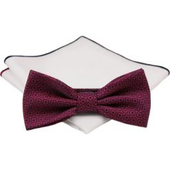 Ciemnoczerwona Mucha Męska z Poszetką, Wzór Geometryczny - Chattier MUCH0441. Czerwone muszki męskie Chattier, na imprezę, w paski, eleganckie. Za 44,00 zł.