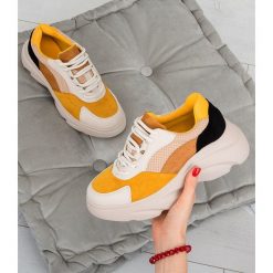 Buty sportowe damskie N/M F215 Żółte. Żółte buty sportowe damskie N/M, bez wzorów, z tworzywa sztucznego, sportowe. Za 109,00 zł.