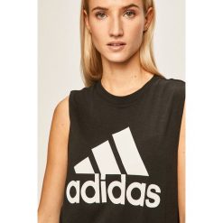 Adidas Performance - T-shirt. Czarne topy damskie adidas Performance, s, z nadrukiem, z bawełny, z okrągłym kołnierzem. Za 99,90 zł.