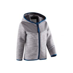Bluza do gimnastyki 500 dla maluchów. Szare bluzy niemowlęce DOMYOS, bez wzorów, z elastanu, sportowe, bez rękawów, z kapturem. Za 54,99 zł.