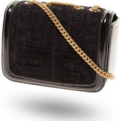 TOREBKA ELISABETTA FRANCHI. Czarne torebki worki damskie Elisabetta Franchi, bez wzorów, z tkaniny, retro, na ramię, duże, bez dodatków. Za 524,50 zł.