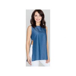 Bluzka K376 Niebieski. Niebieskie bluzki damskie Lenitif, m, bez wzorów, z jeansu, bez kołnierzyka, bez rękawów. Za 119,00 zł.