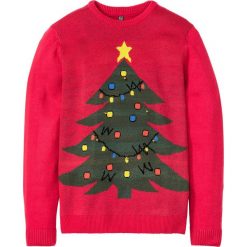 Sweter bożonarodzeniowy z dzwonkami bonprix czerwony. Czerwone swetry męskie bonprix, s, bez wzorów, z okrągłym kołnierzem, bez kaptura. Za 89,99 zł.