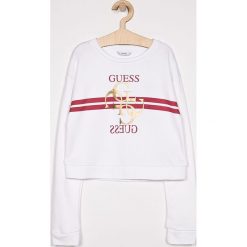 Guess Jeans - Bluza dziecięca 136-175 cm. Białe bluzy dziewczęce Guess Jeans, z nadrukiem, z bawełny, bez rękawów, bez kaptura. W wyprzedaży za 119,90 zł.