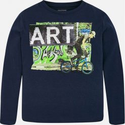 Mayoral - Longsleeve dziecięcy 128-172 cm. Białe t-shirty chłopięce marki Mayoral, z nadrukiem, z bawełny, z długim rękawem. W wyprzedaży za 59,90 zł.