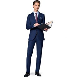 Garnitur Navy Amazon. Niebieskie garnitury męskie marki LANCERTO, z bawełny. W wyprzedaży za 599,90 zł.