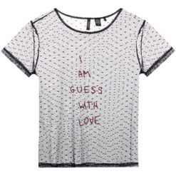 Bluzka Guess O94I03 NT012. Czarne bluzki damskie Guess, m, z aplikacjami, z elastanu, bez kołnierzyka, bez rękawów. W wyprzedaży za 109,00 zł.
