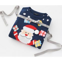 Świąteczny sweter - Granatowy. Niebieskie swetry damskie Reserved, s, bez wzorów, wizytowe, bez rękawów, bez kaptura. Za 89,99 zł.