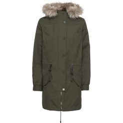 Parka ze sztucznym futerkiem 2 w 1 bonprix ciemnooliwkowy. Zielone kurtki damskie bonprix, bez wzorów, bez kaptura. Za 119,99 zł.
