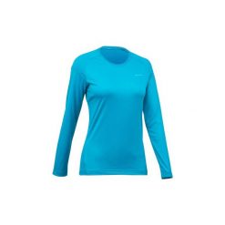 Koszulka turystyczna z długim rękawem MH100 damska. Niebieskie t-shirty damskie marki QUECHUA, m, z elastanu. Za 29,99 zł.