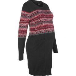 Sukienka dzianinowa ciążowa bonprix czarny wzorzysty. Czarne sukienki ciążowe marki bonprix, z dzianiny, moda ciążowa. Za 109,99 zł.