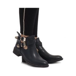 Ideal Shoes Granatowe otwarte botki Y8157. Botki damskie Ideal Shoes, ze skóry ekologicznej, eleganckie, z otwartym noskiem, na wysokim obcasie, na zamek. Za 79,00 zł.