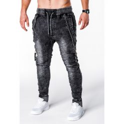 Joggery męskie: SPODNIE MĘSKIE JEANSOWE JOGGERY P647 – CZARNE