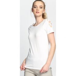 Biały T-shirt Curtains. Białe bluzki damskie marki Born2be, l. Za 34,99 zł.