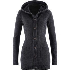 Kardigany damskie: Sweter rozpinany z kapturem bonprix czarny melanż