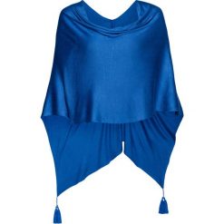 Poncho z dzianiny o gładkim splocie drobnych oczek bonprix lazurowy. Niebieskie żakiety damskie bonprix, bez wzorów, z dzianiny. Za 37,99 zł.