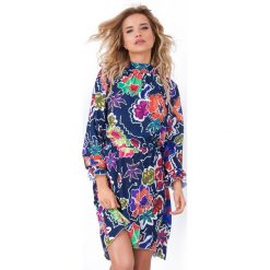 Sukienka w kwiaty fb678. Niebieskie sukienki damskie Fobya, s, w kwiaty, ze stójką, bez rękawów, asymetryczne. Za 139,00 zł.