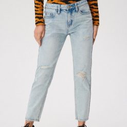 Jeansy typu boyfriend z przetarciami - Niebieski. Niebieskie jeansy damskie Sinsay. Za 69,99 zł.