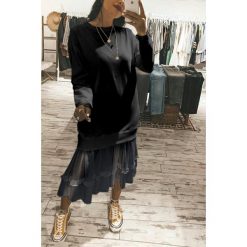 Sukienka DEZERA BLACK. Czarne sukienki damskie Sukienka DEZERA BLACK, s, bez wzorów, bez kołnierzyka, z długim rękawem, długie, maxi. W wyprzedaży za 69,00 zł.