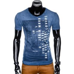 T-SHIRT MĘSKI Z NADRUKIEM S891 - GRANATOWY. Niebieskie t-shirty męskie z nadrukiem Ombre Clothing, m. Za 39,00 zł.