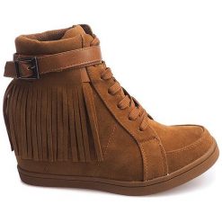 Brązowe Zamszowe Trampki Sneakers Boho Frędzle 2030 Camel. Pomarańczowe trampki i tenisówki damskie ButyModne, bez wzorów, z zamszu, na sznurówki. Za 74,00 zł.
