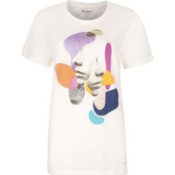T- shirt Pepe Jeans. Białe koszulki damskie Pepe Jeans, bez wzorów, z jeansu, bez kołnierzyka, bez rękawów. Za 79,00 zł.
