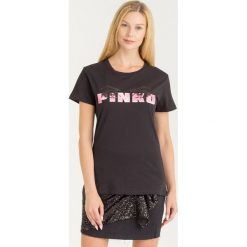 T-SHIRT PINKO. Czarne t-shirty damskie Pinko, s, z nadrukiem, z bawełny, z okrągłym kołnierzem. Za 389,00 zł.