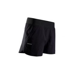 Spodenki tenis Sh soft 500 damskie. Czarne szorty damskie ARTENGO, xs, w paski, z elastanu. Za 44,99 zł.