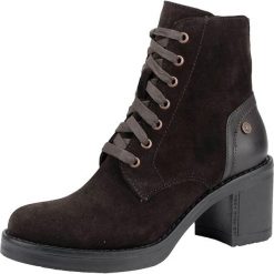 Botki damskie na obcasie: Skórzane botki "Wega Suede" w ciemnobrązowym
