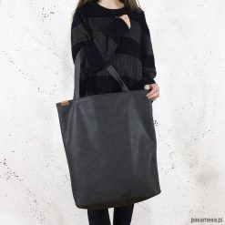Mega shopper torba grafitowa na zamek. Szare shopper bag damskie Pakamera. Za 170,00 zł.