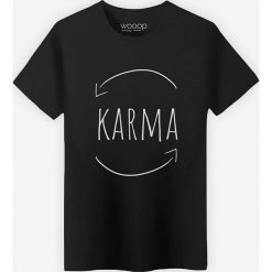 Koszulka "Karma" w kolorze czarnym. Czarne koszulki męskie Wooop, m, z nadrukiem, z bawełny, z okrągłym kołnierzem, bez rękawów. W wyprzedaży za 59,95 zł.