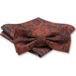 Elegancka Mucha Męska - Alties - Orientalny, Miedziany Wzór MUALTS0165. Pomarańczowe muszki męskie Alties, na imprezę, w paski, eleganckie. Za 39,00 zł.