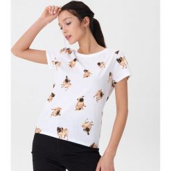 T-shirt z nadrukiem w mopsy - Biały. Białe t-shirty damskie House, s, z nadrukiem, bez kołnierzyka. Za 29,99 zł.