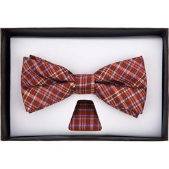 Mucha Czerwona w Kratę. Czerwone muszki męskie LANCERTO, na studniówkę, bez wzorów, z dzianiny, eleganckie. Za 79,90 zł.